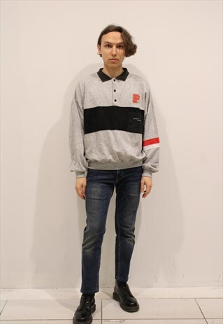 GREY PANELLED LONG-SLEEVED POLO