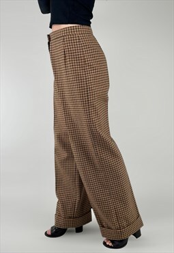 Jaeger 70's Vintage Brown Wool Check Ladies Trousers