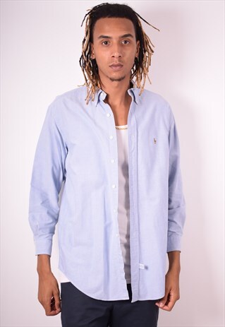 RALPH LAUREN MENS VINTAGE SHIRT LARGE BLUE 90S