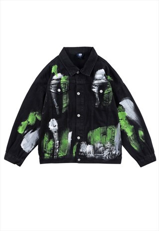 KALODIS VINTAGE HAND DRAWN DOODLE LOOSE DENIM JACKET