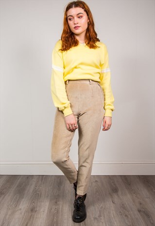 VINTAGE 90'S BEIGE CORD HIGH WAIST TROUSERS