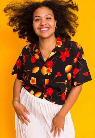 BLACK AND ORANGE FLORAL BLOUSE