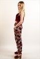 FLORAL PRINT LOOSE FIT COTTON TROUSERS IN BLACK