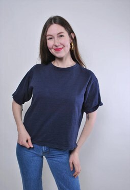 Vintage minimalist blank crew neck blue tshirt