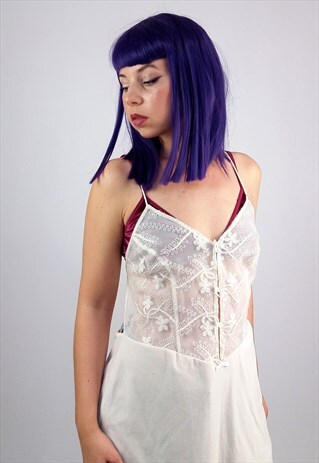 VINTAGE 90'S SHEER EMBROIDERY SPARKLE CAMI TOP IN CREAM