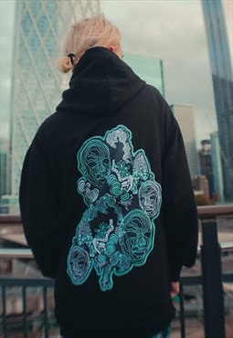 Psychedelic Print Festival Hoodie With Back Patch