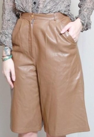 VINTAGE 1980'S BROWN SOFT LEATHER CULOTTES