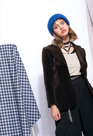 VINTAGE VELVET JACKET 70S BROWN GIRLBOSS BLAZER COAT