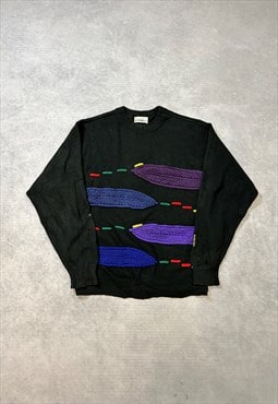 Vintage Abstract Knitted Jumper Embroidered Pattern Sweater
