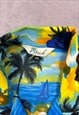 VINTAGE HAWAIIAN SHIRT PALM TREE AND SURFING PATTERNED SHIRT