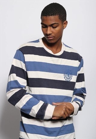 VINTAGE TOMMY HILFIGER STRIPED LOGO SWEATSHIRT BLUE WHITE