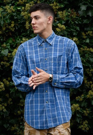 VINTAGE NAUTICA BLUE TARTEN SHIRT