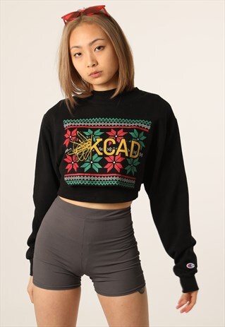 VINTAGE CHAMPION PRINTED CROPPED SWEATSHIRT