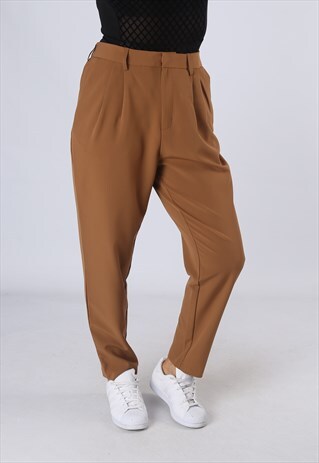 HIGH WAISTED TROUSERS PLAIN TAPERED LEG UK 14 (HK5C)