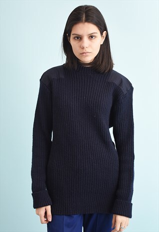 90'S RETRO MILITARY STYLE NAVY BLUE SLOUCHY KNIT JUMPER