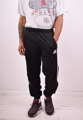 ADIDAS MENS VINTAGE TRACKSUIT TROUSERS W30 L32 BLACK 90S