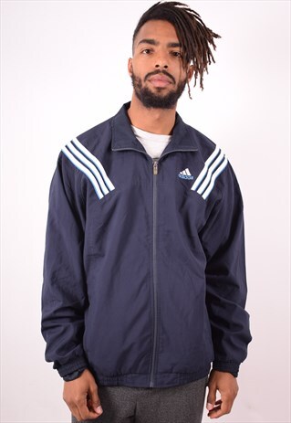 ADIDAS MENS VINTAGE TRACKSUIT TOP JACKET XL NAVY BLUE 90S
