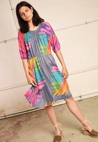 70'S RETRO FLORAL PRINT MIDI FESTIVAL DRESS
