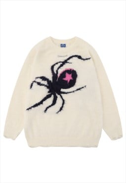 Spider sweater knitted punk jumper fluffy grunge top cream