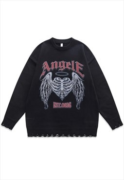 Angel wings sweater bones knit distressed scary jumper black