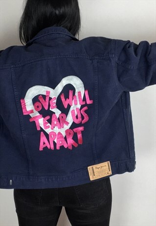 REWORKED LOVE WILL TEAR US APART HAND PAINTED DENIM JACKET