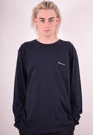 CHAMPION MENS VINTAGE TOP LONG SLEEVE XL NAVY BLUE 90S