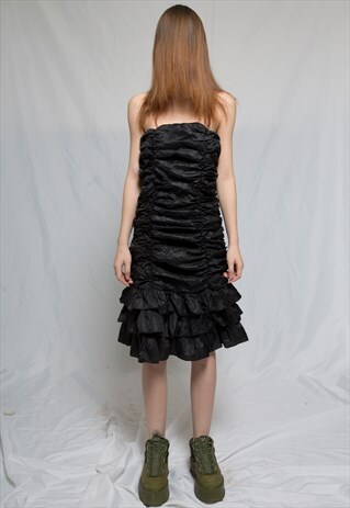 BLACK WET PAPER MIDI DRESS