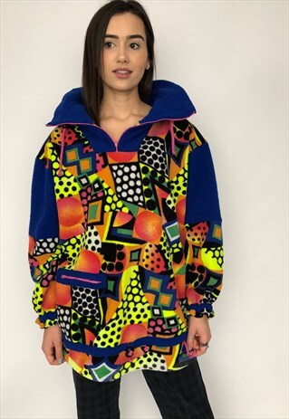VINTAGE 90S QUARTER ZIP FLEECE PULLOVER SMOCK JACKET CRAZY