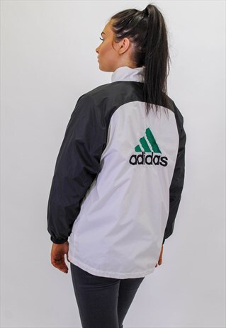 VINTAGE ADIDAS WINDBREAKER BACK LOGO JACKET IN WHITE LARGE