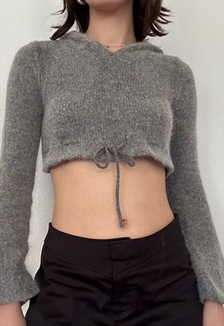 Y2K VINTAGE ANGORA KNIT CROP SHIRT