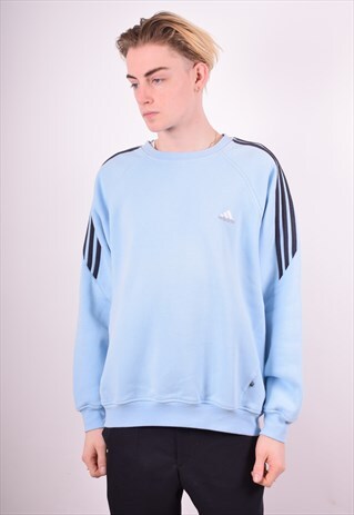 ADIDAS MENS VINTAGE SWEATSHIRT JUMPER LARGE BLUE 90S
