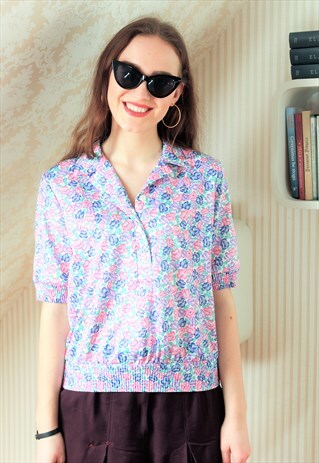 COLOURFUL FLORAL SHORT SLEEVE TOP