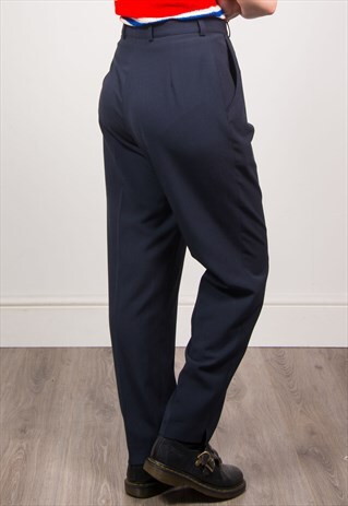 VINTAGE 90'S NAVY BLUE HIGH WAIST TAPERED TROUSERS