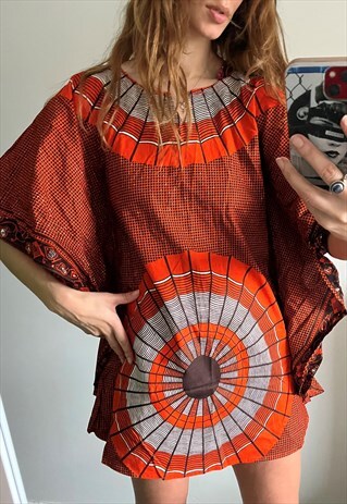 Abstract Cotton Butterfly Sleeves Tunic 