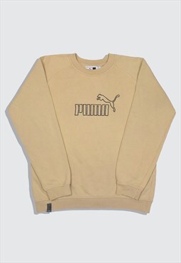 Vintage 90s Puma Embroidered Spellout Logo Sweatshirt Cream