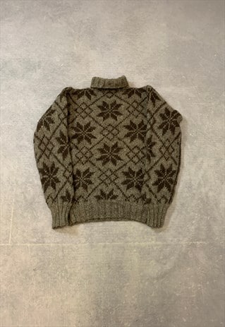 VINTAGE KNITTED JUMPER ABSTRACT PATTERNED ROLLNECK SWEATER