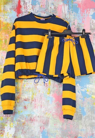 SHORTS & TOP CO-ORD IN GOLD N NAVY STRIPE