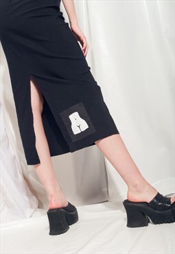 Reworked Vintage Skirt Y2K Slit Black Pencil Skirt