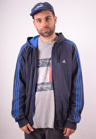 ADIDAS MENS VINTAGE HOODIE JACKET XL BLUE 90S