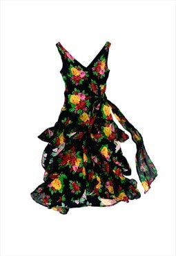 80s moschino couture floral wrap dress
