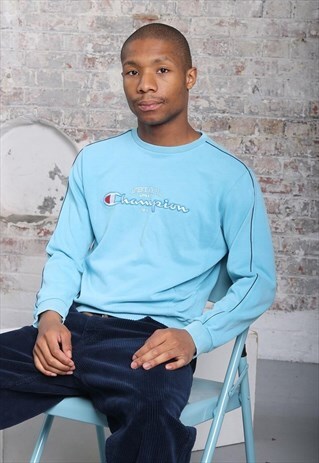 VINTAGE CHAMPION LONG SLEEVED LOGO T-SHIRT BLUE