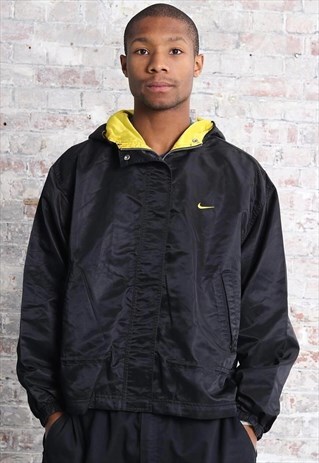 VINTAGE NIKE LOGO JACKET HOODED BLACK AND YELLOW