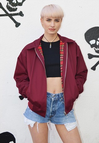 BURGUNDY HARRINGTON JACKET WITH TARTAN