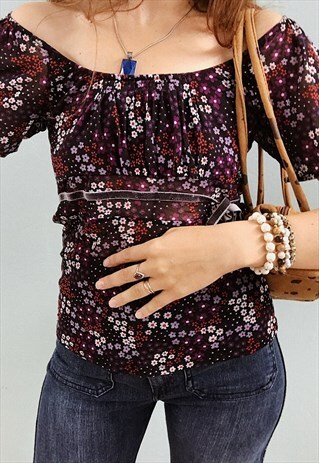 VINTAGE Y2K 90S 00S FLORAL SHEER MESH PARISIAN TOP BLOUSE