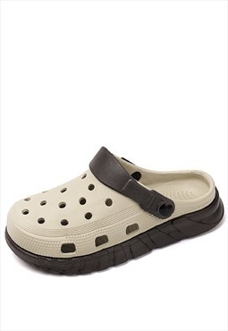 Contrast color crocs chunky sole sandals in brown cream