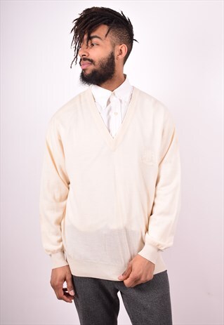 TRUSSARDI MENS VINTAGE JUMPER SWEATER LARGE BEIGE 90'S