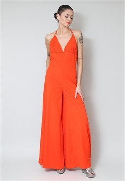 70's Vintage Ladies Jumpsuit All in One Red Flared Maxi