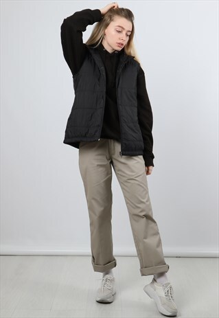 VINTAGE CHAMPION LARGE BLACK PADDED GILET JACKET