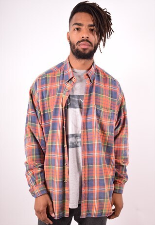 MENS VINTAGE FLANNEL SHIRT LARGE MULTI CHECK 90S
