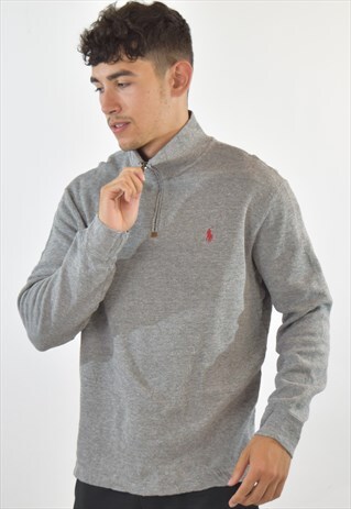 VINTAGE GREY RALPH LAUREN 1/4 ZIP SWEATSHIRT JUMPER